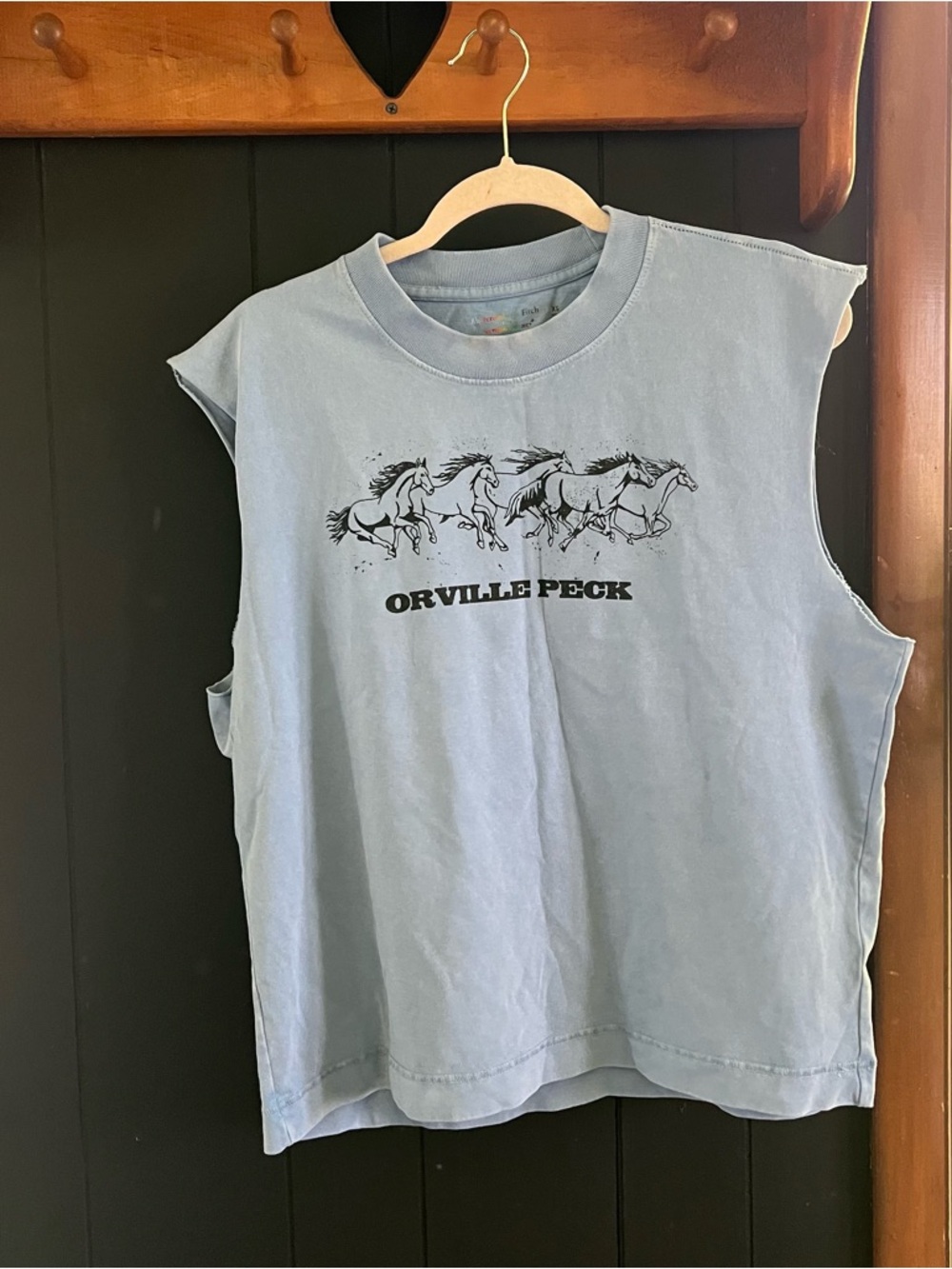 Abercrombie & Fitch Light Blue Sleeveless Graphic Tank with Black Print